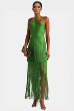 Dewy Tassel Solid Sleeveless Midi Dress