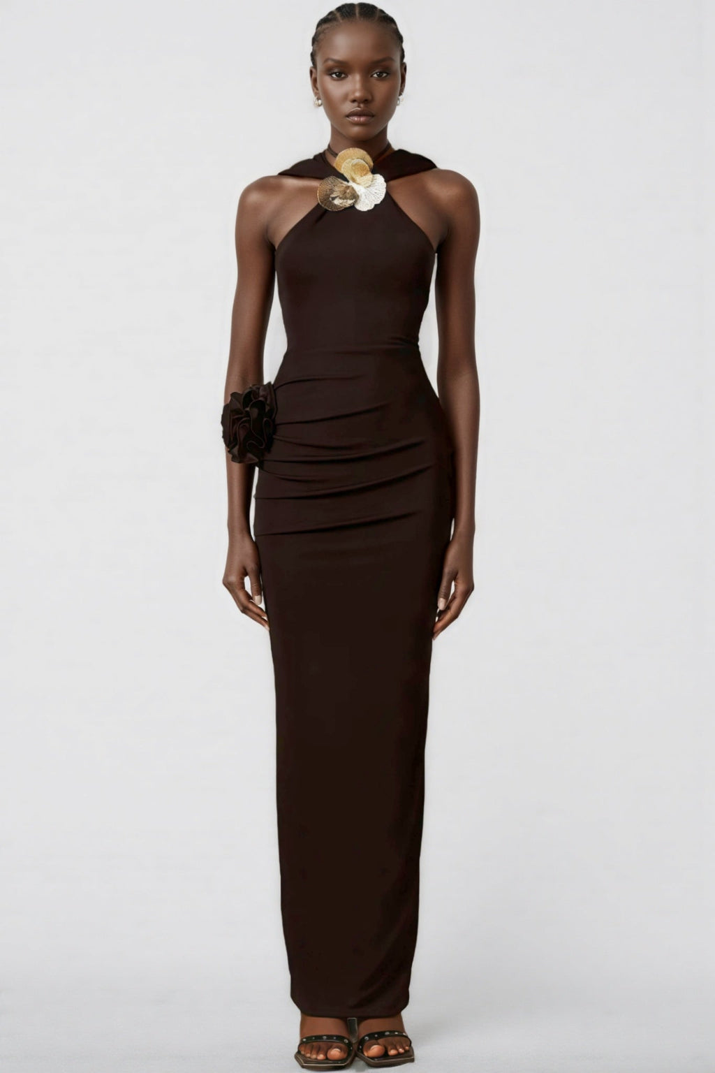 Jaylee Metal 3D Flower Hooded Midi Dress