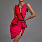 V Neck Sleeveless Mesh Midi Bandage Dress