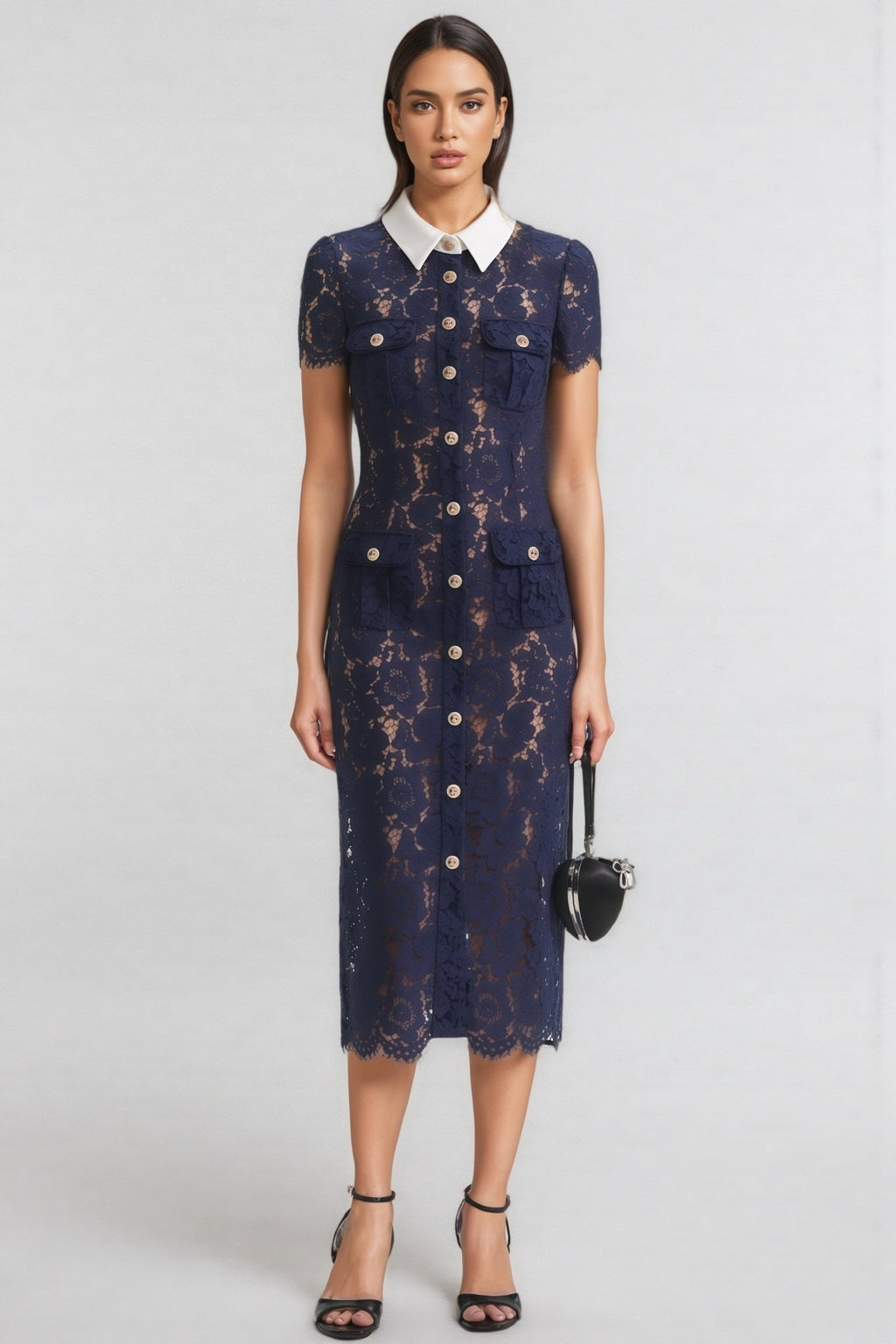 Shaylah Lace Contrast Collar Midi Dress