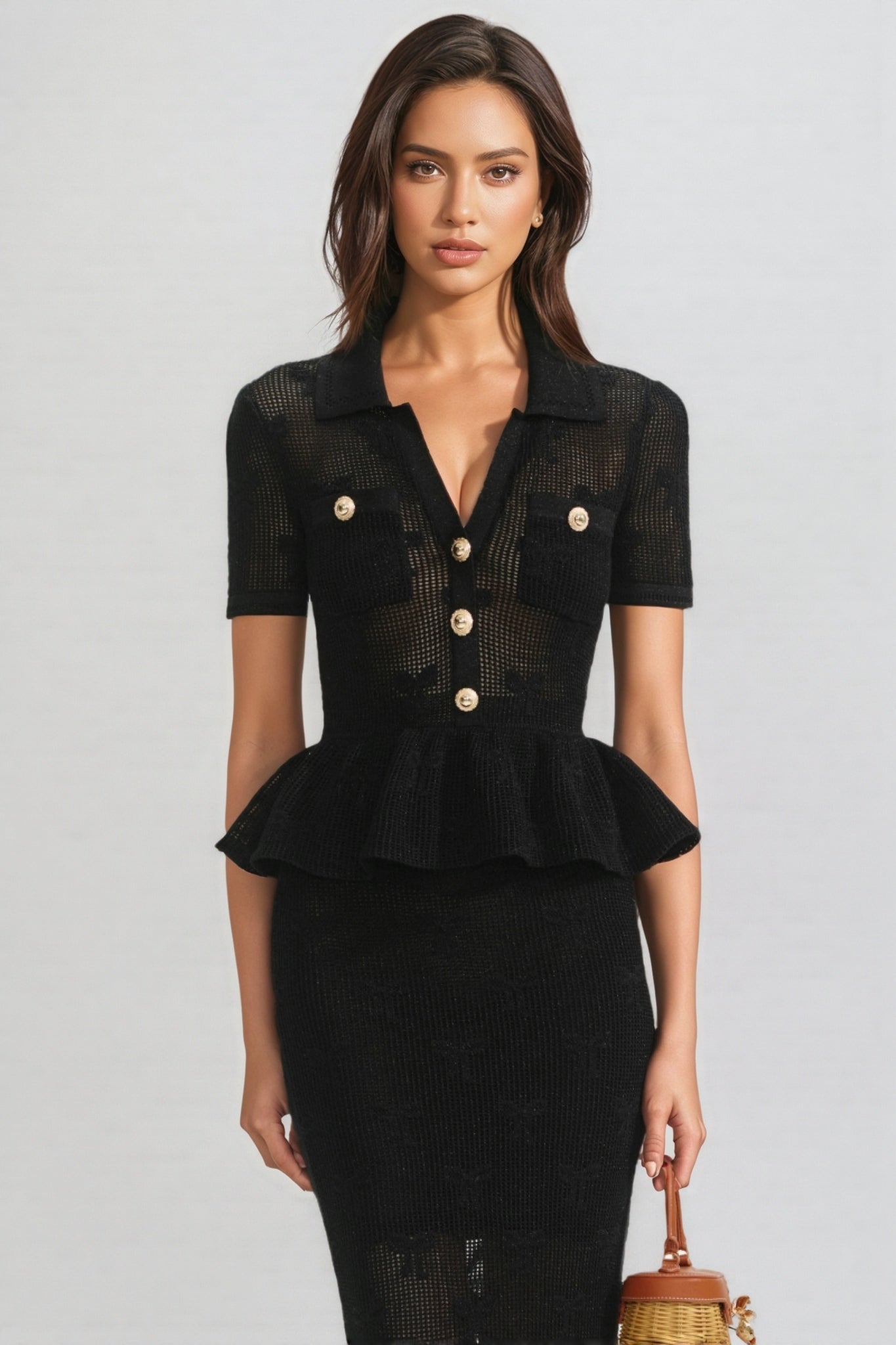 Grayld Black Bow Crochet Midi Dress