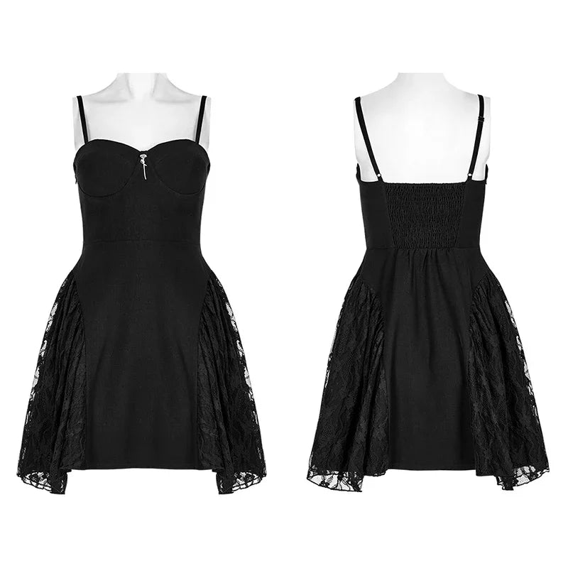 Sweetheart Neck Lace Panel Fit And Flare Gothic Mini Dress
