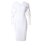 Round Neck Long Sleeve Midi Frill Bandage Dress PZL3001