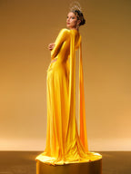 Sequin Embellished Long Sleeve Deep V-Neck Maxi Dress