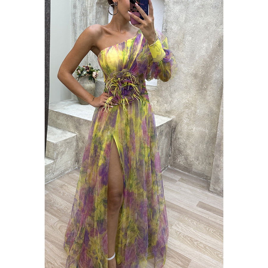 Party Mesh Sloping Shoulder Dress Casual Dress for