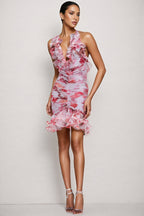 Arices Floral Stretch Tulle Sleeveless Mini Dress