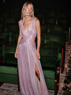 Lurex Plunge Maxi Dress