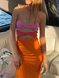 Strapless Twist Band Cut Out Midriff Bodycon Maxi Dress