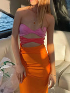 Strapless Twist Band Cut Out Midriff Bodycon Maxi Dress