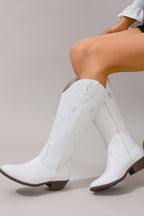 Pentagram Embroidered Chunky Heel Western Boots