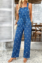 Pentagram Print High Waist Overalls