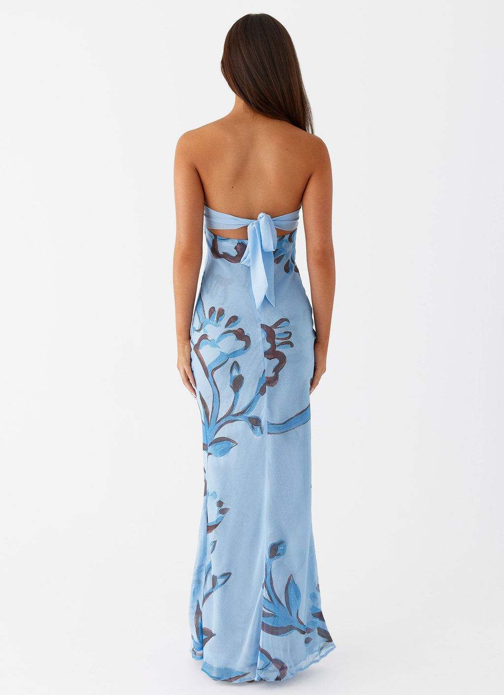 Strapless Ring Hardware Midriff Cutout Floral Print Tiered Maxi Dress