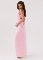 Strapless Ring Hardware Midriff Cutout Floral Print Tiered Maxi Dress