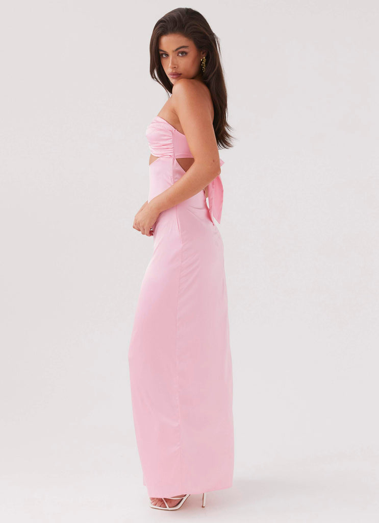 Strapless Ring Hardware Midriff Cutout Floral Print Tiered Maxi Dress