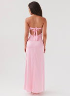 Strapless Ring Hardware Midriff Cutout Floral Print Tiered Maxi Dress