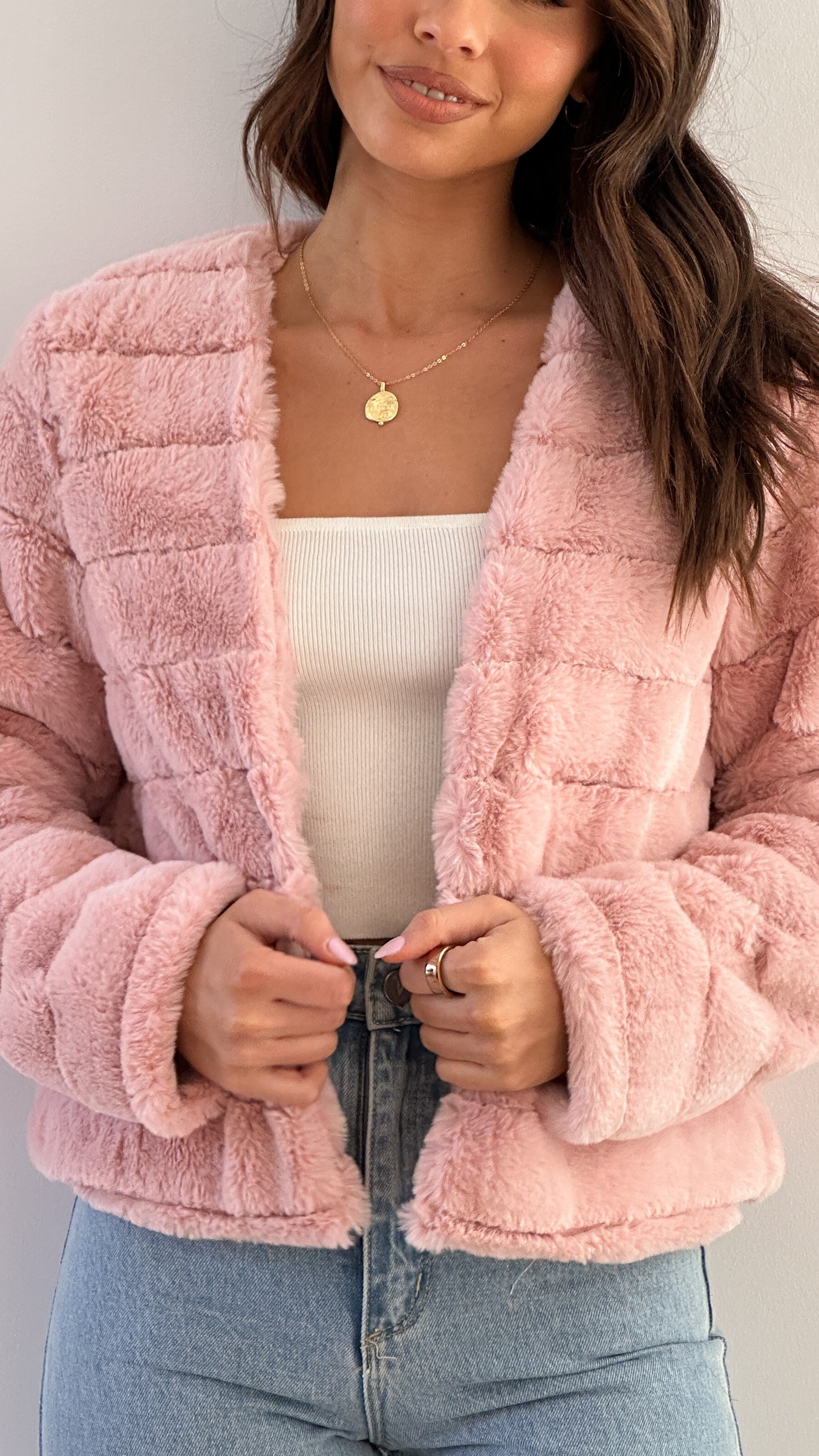 | Teddy crop jacket, line pattern