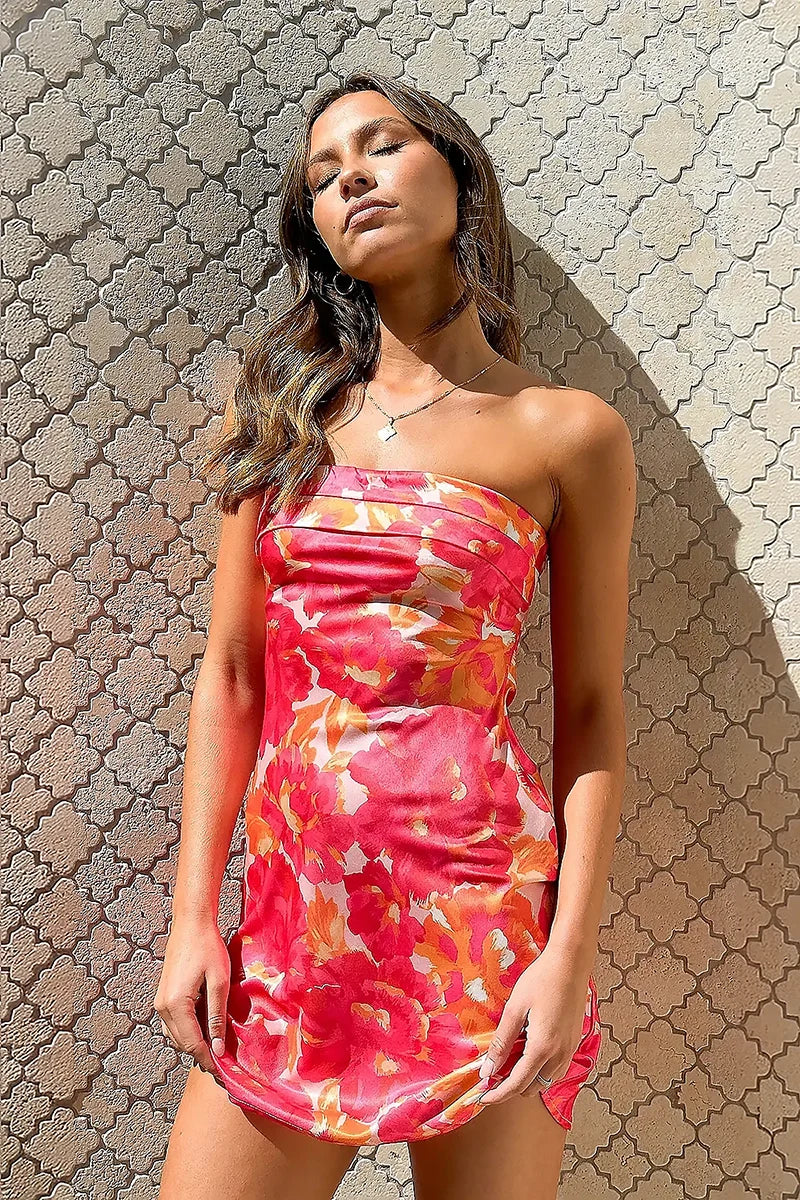 Juana Exclusive Mini Dress Pink/red Floral Boutique Collection