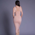 Corset Sweetheart Lace Trim Tie Shoulder Bodycon Midi Dress