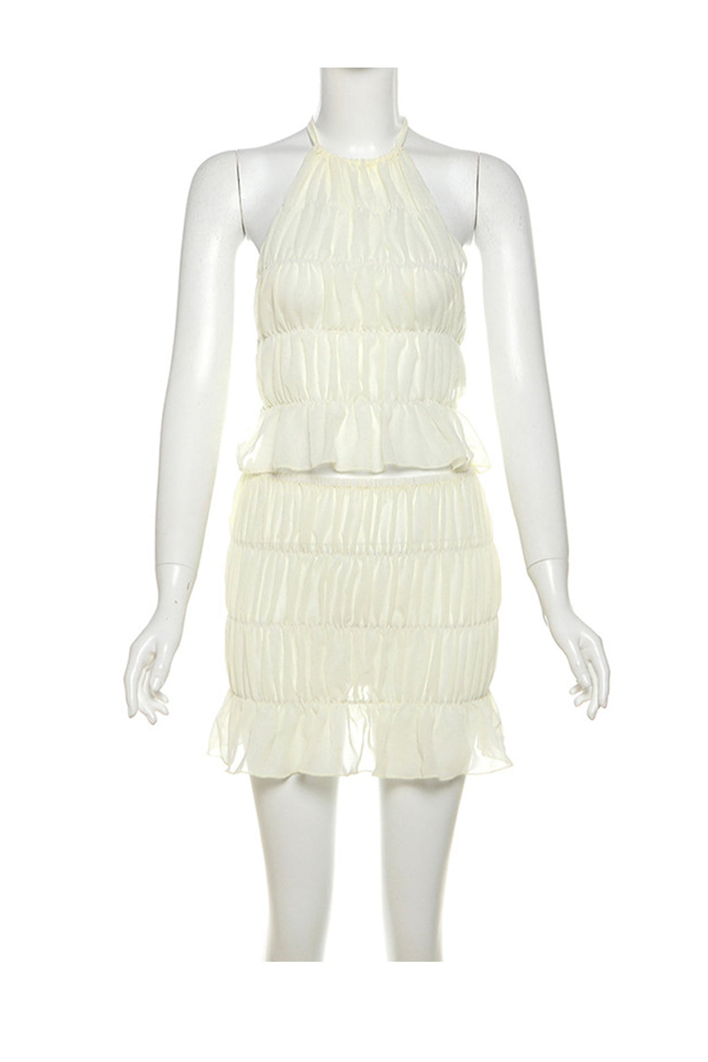 Pleated Halter Backless Vest Skirt Set