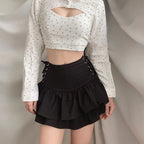 Tiered Ruffle Lace Up Side Panel High Waist Mini Skirt