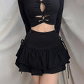 Tiered Ruffle Lace Up Side Panel High Waist Mini Skirt