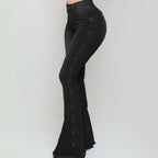 DressBetty - Blue Washed Flare Denim Mom Jeans Skinny Side Stripe High Waisted Sequined Pant