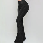 DressBetty - Blue Washed Flare Denim Mom Jeans Skinny Side Stripe High Waisted Sequined Pant