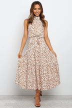 Halter Neck Belted Tiered Floral Print Maxi Dress
