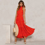 Halter Neck Belted Tiered Floral Print Maxi Dress