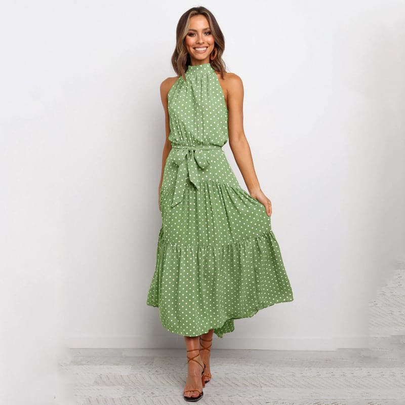 Halter Neck Belted Tiered Floral Print Maxi Dress