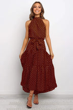Halter Neck Belted Tiered Floral Print Maxi Dress