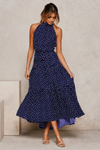 Halter Neck Belted Tiered Floral Print Maxi Dress