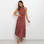 Halter Neck Belted Tiered Floral Print Maxi Dress