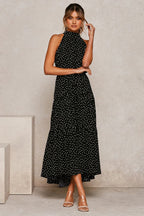 Halter Neck Belted Tiered Floral Print Maxi Dress