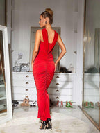 Pomeline Rose Bodycon Maxi Dress In Red