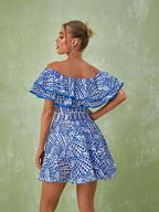 Princess Ruffle Cutout Mini Dress In Blue