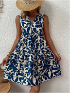Leaf Print V Neck Tiered Ruffle Babydoll Mini Dress