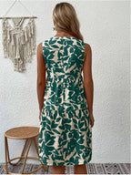Leaf Print V Neck Tiered Ruffle Babydoll Mini Dress