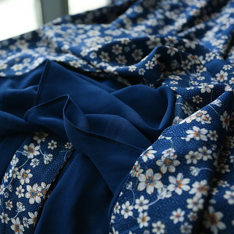 V-Neck Three Quarter Sleeve Ditsy Floral Print A-Line Midi Dress