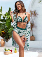 Blue Zone Planet | Printed Halter Neck Three-Piece Swim Set