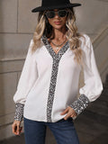 Printed V-Neck Long Sleeve Shirt