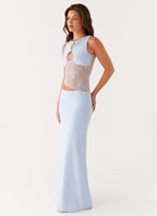 Keyhole Cut Out Lace Panel Sleeveless Bodycon Maxi Dress
