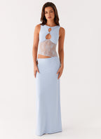 Keyhole Cut Out Lace Panel Sleeveless Bodycon Maxi Dress