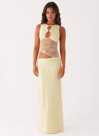 Keyhole Cut Out Lace Panel Sleeveless Bodycon Maxi Dress