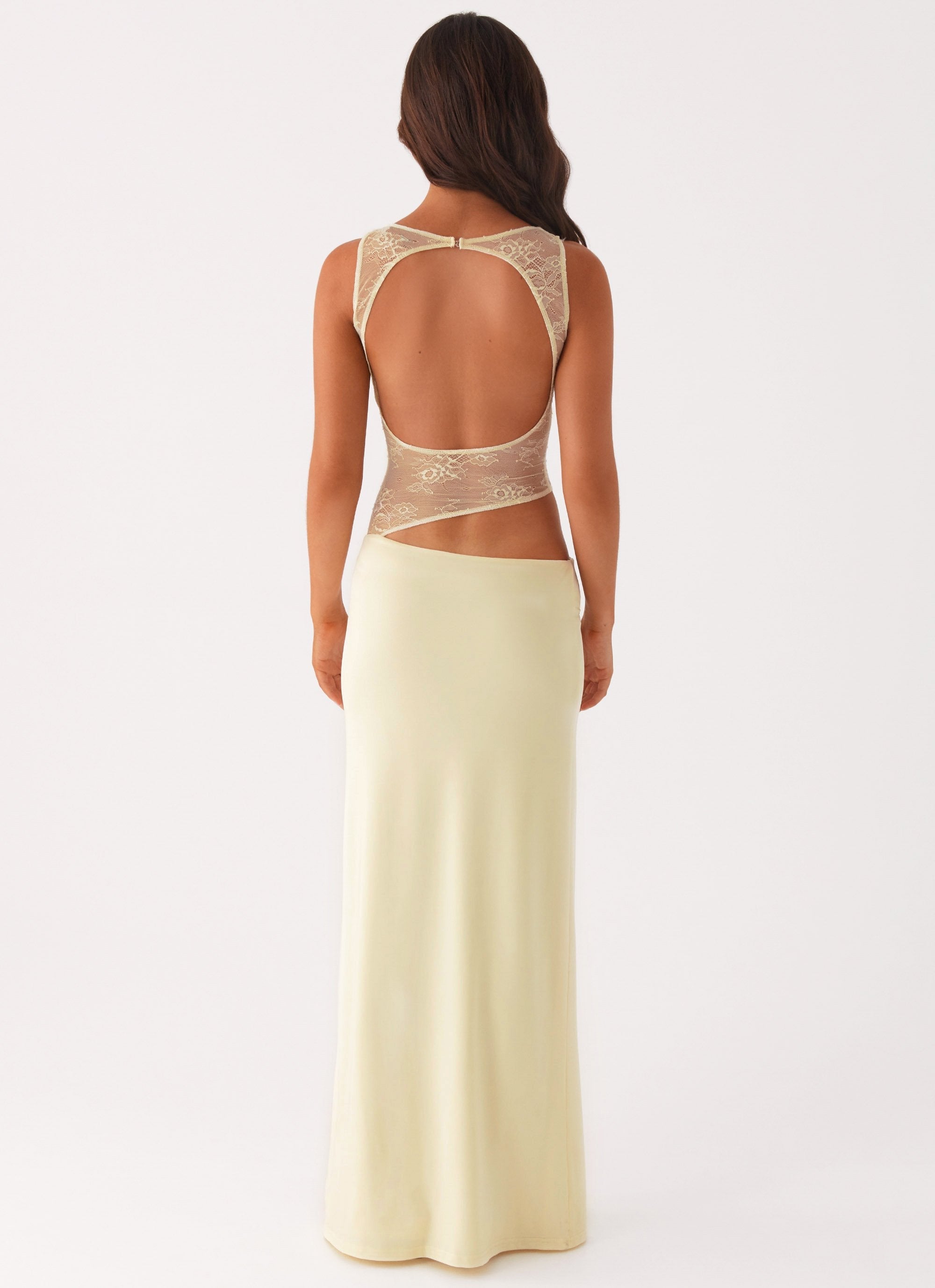 Keyhole Cut Out Lace Panel Sleeveless Bodycon Maxi Dress