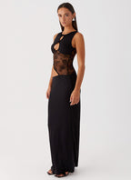 Keyhole Cut Out Lace Panel Sleeveless Bodycon Maxi Dress