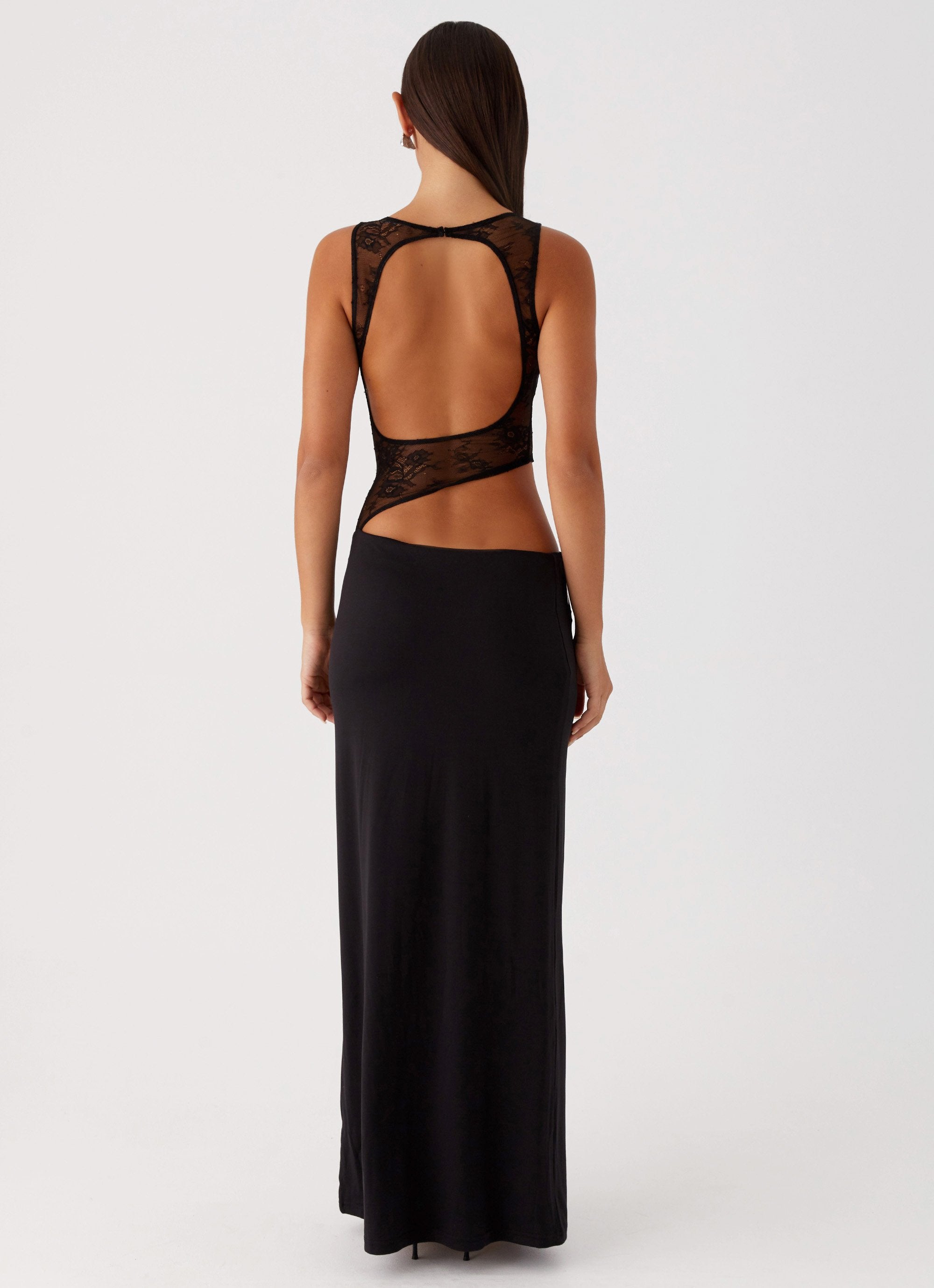 Keyhole Cut Out Lace Panel Sleeveless Bodycon Maxi Dress