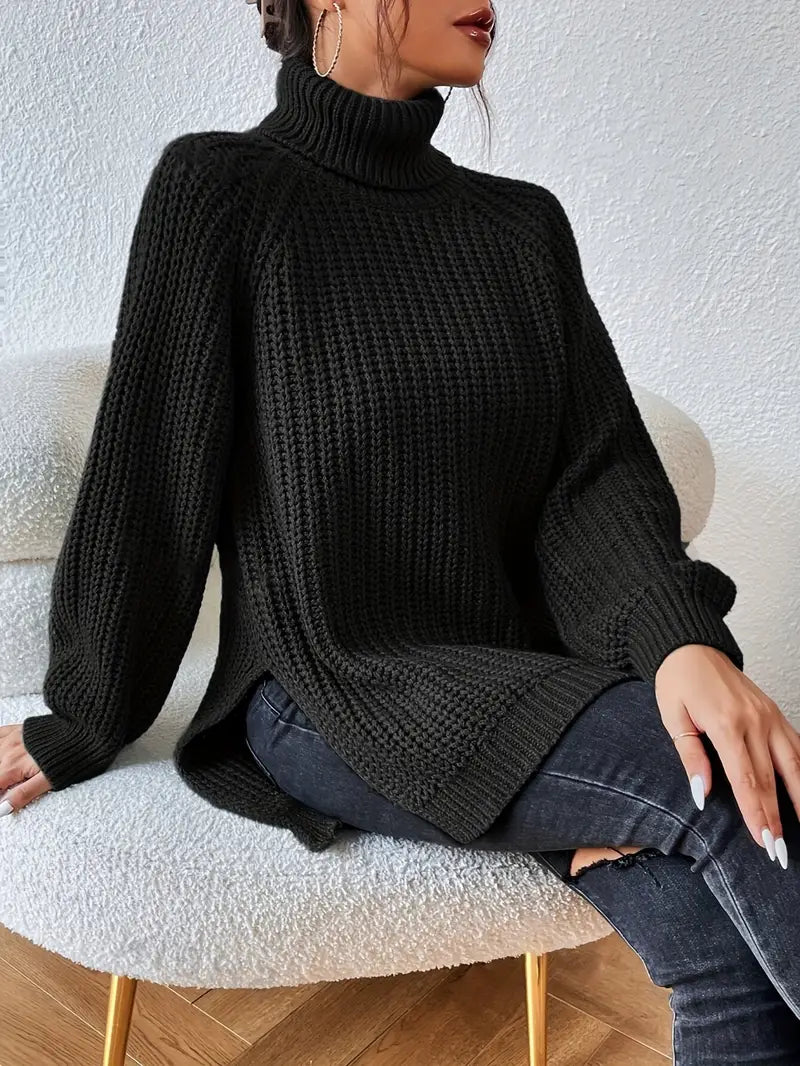 | Women’s Winter Turtleneck Ribbed Knit Sweater