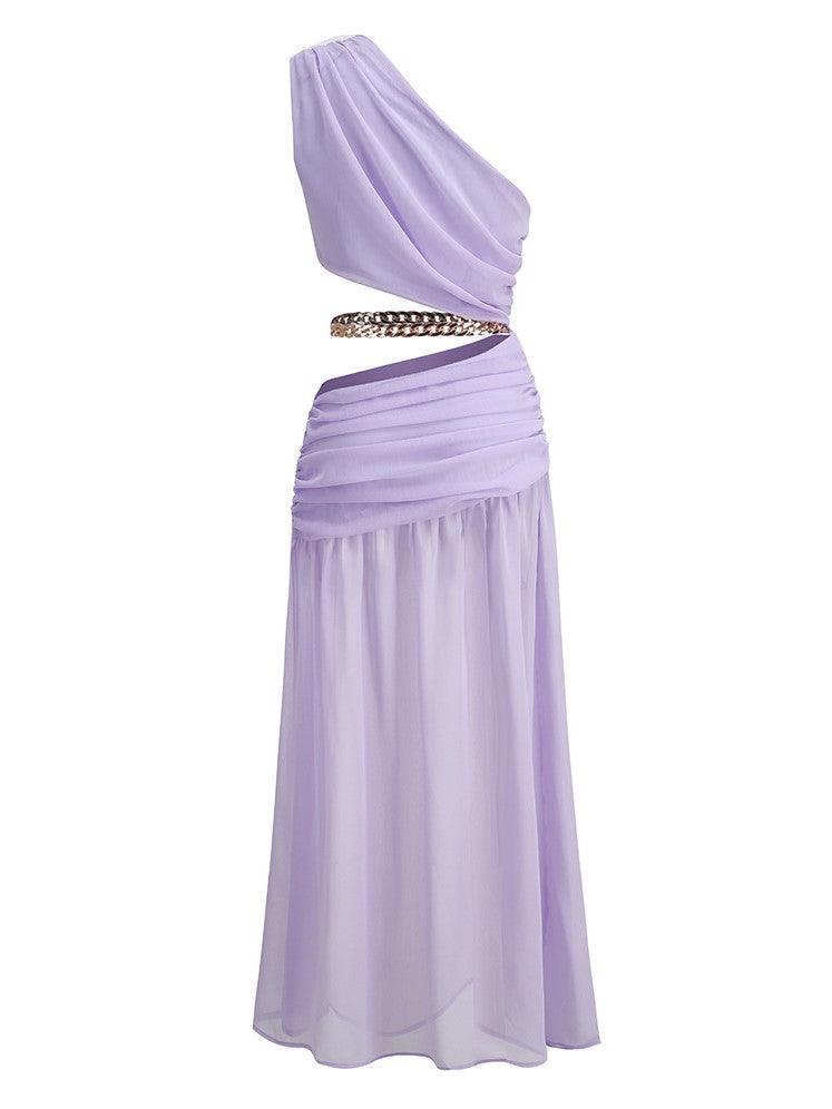Psyche One Shoulder Chain Maxi Dress In Lavender