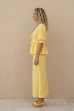 Puff Sleeve Tie-up Ruffle Cotton Shirt Skirt Set